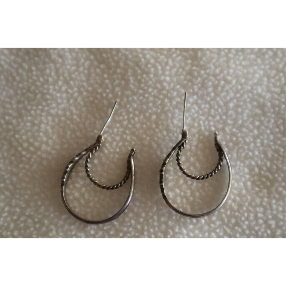 Vintage NV Nevada Silver Mine Sterling 925 Double Hoop Earrings Enamel Flower - Picture 8 of 12